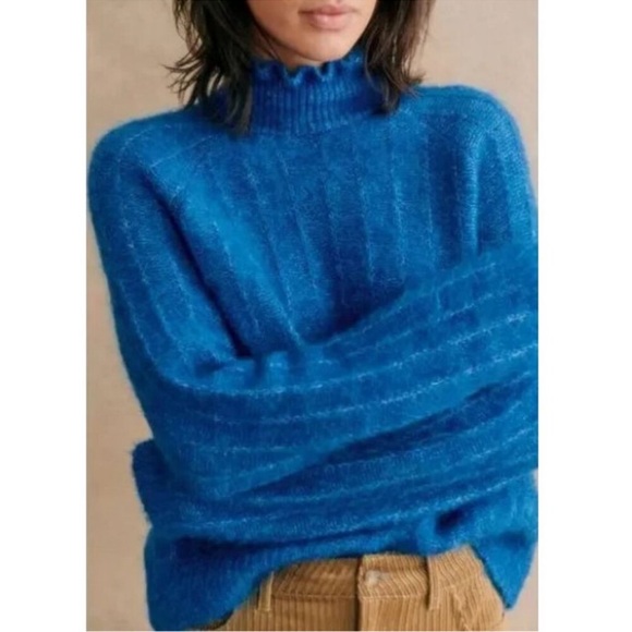 Sezane Loris Jumper Long Sleeve Wool Sweater Flash Blue Size Medium - Picture 2 of 6